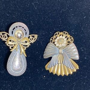 Vintage Kats Creations Angel Brooch Pin Layered Mixed Metals Lot Of 2